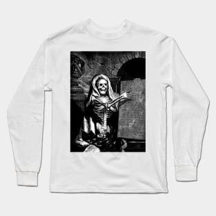 A skeleton holding an inscribed plaque Long Sleeve T-Shirt